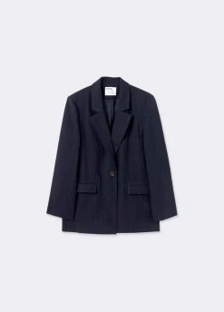 Blazer Oversized Streep Met Wol