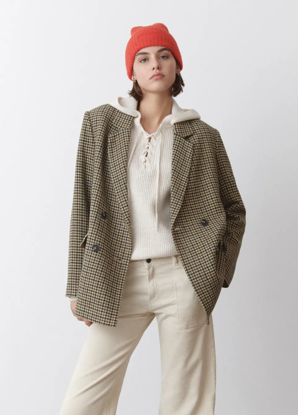 Blazer Overslag Pied-De-Poule Met Wol