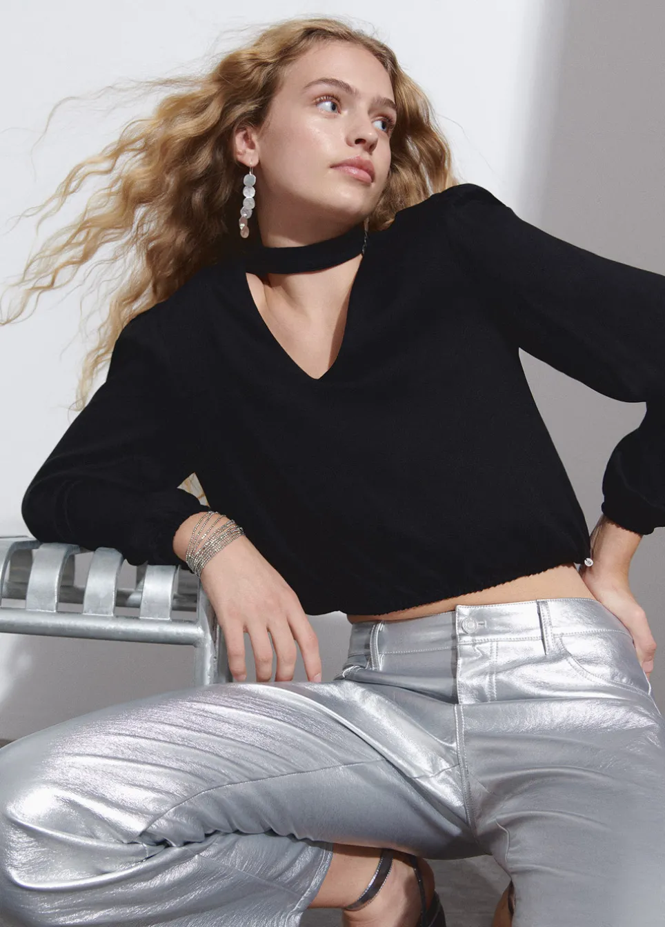 Blouse Effen Met Choker