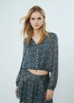 Blouse Kort Knopen Print