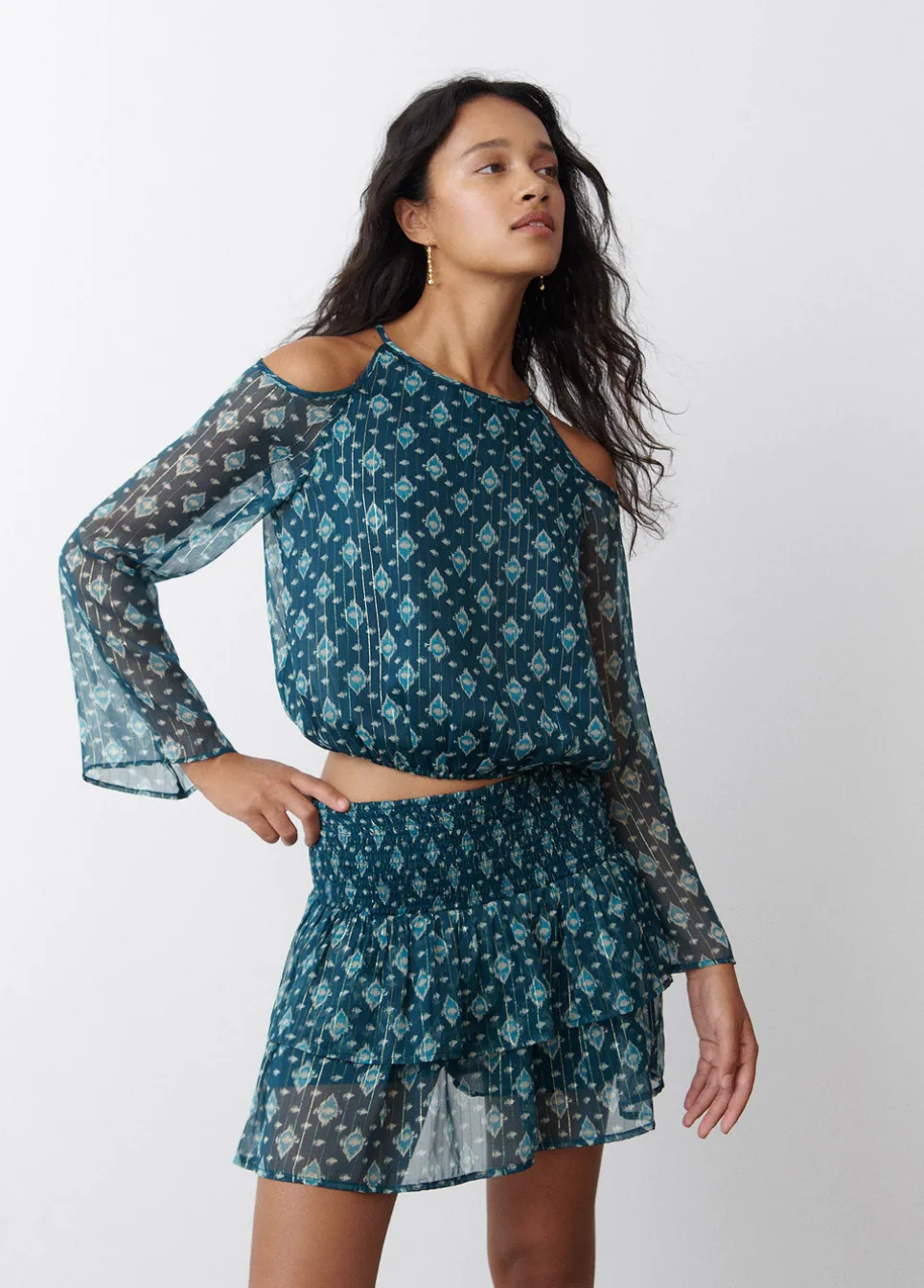 Blouse Ontblote Schouder Ikat