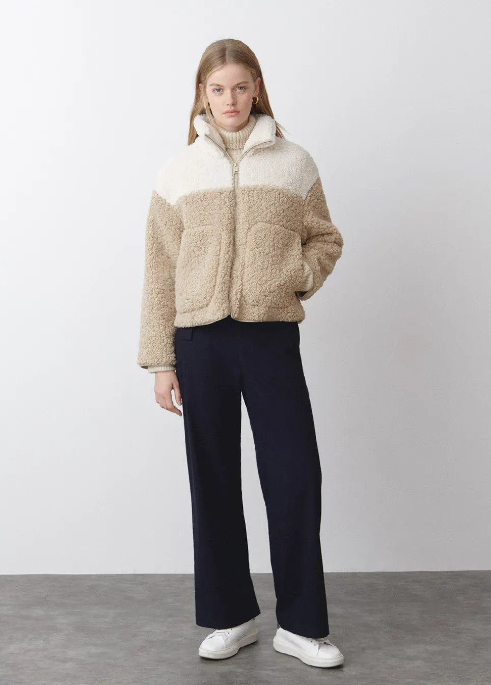 Jas Fleece Rits Contrast