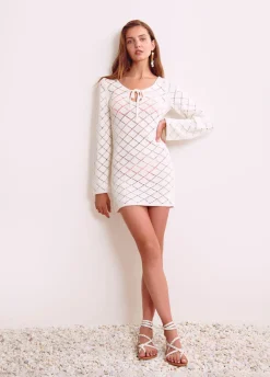 Jurk Crochet Kort Lange Mouw