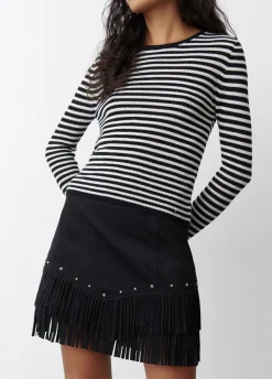 Rok Suede-Effect Franjes En Studs