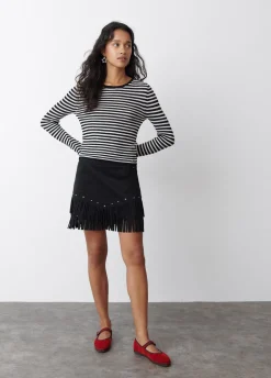 Rok Suede-Effect Franjes En Studs