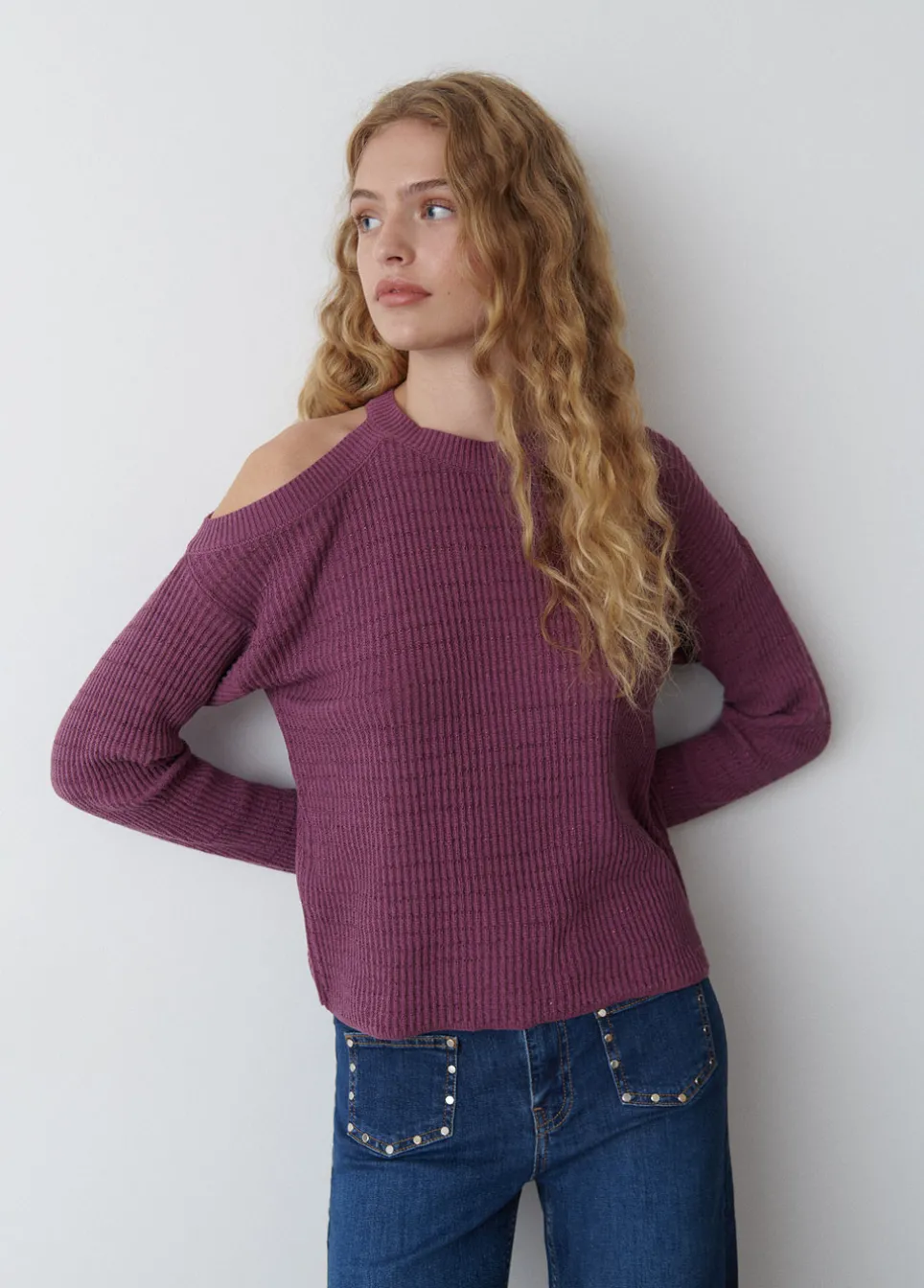 Trui Uitsnijding Metallic Garen