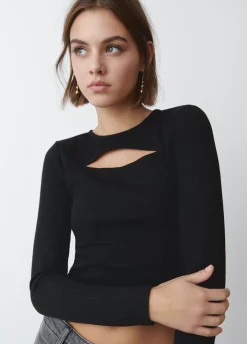 T-Shirt Cut-Out Geribd Lange Mouwen