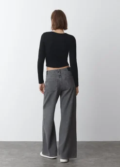 T-Shirt Cut-Out Geribd Lange Mouwen