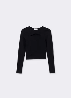 T-Shirt Cut-Out Geribd Lange Mouwen